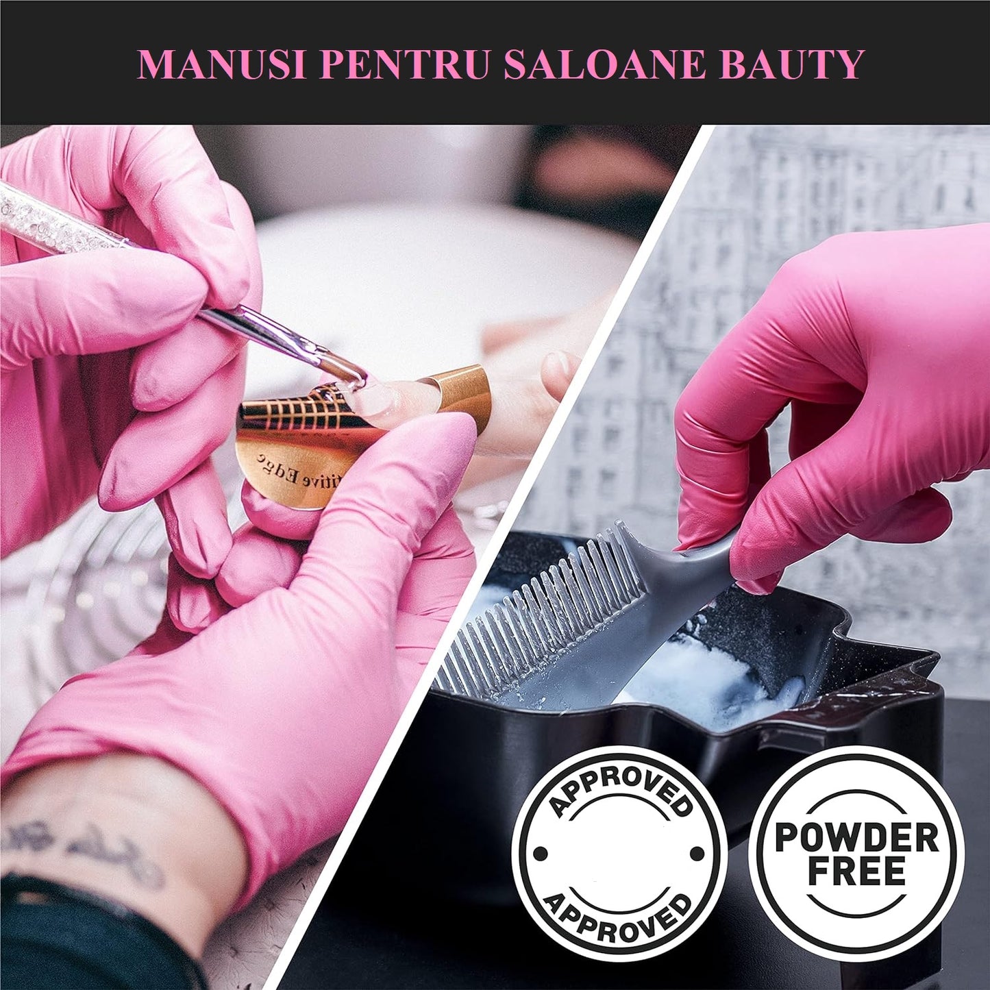 Manusi nitril roz saloane cosmetica