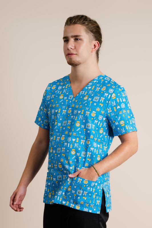 Bluza medicala bleu denta unisex bumbac 115g Paris