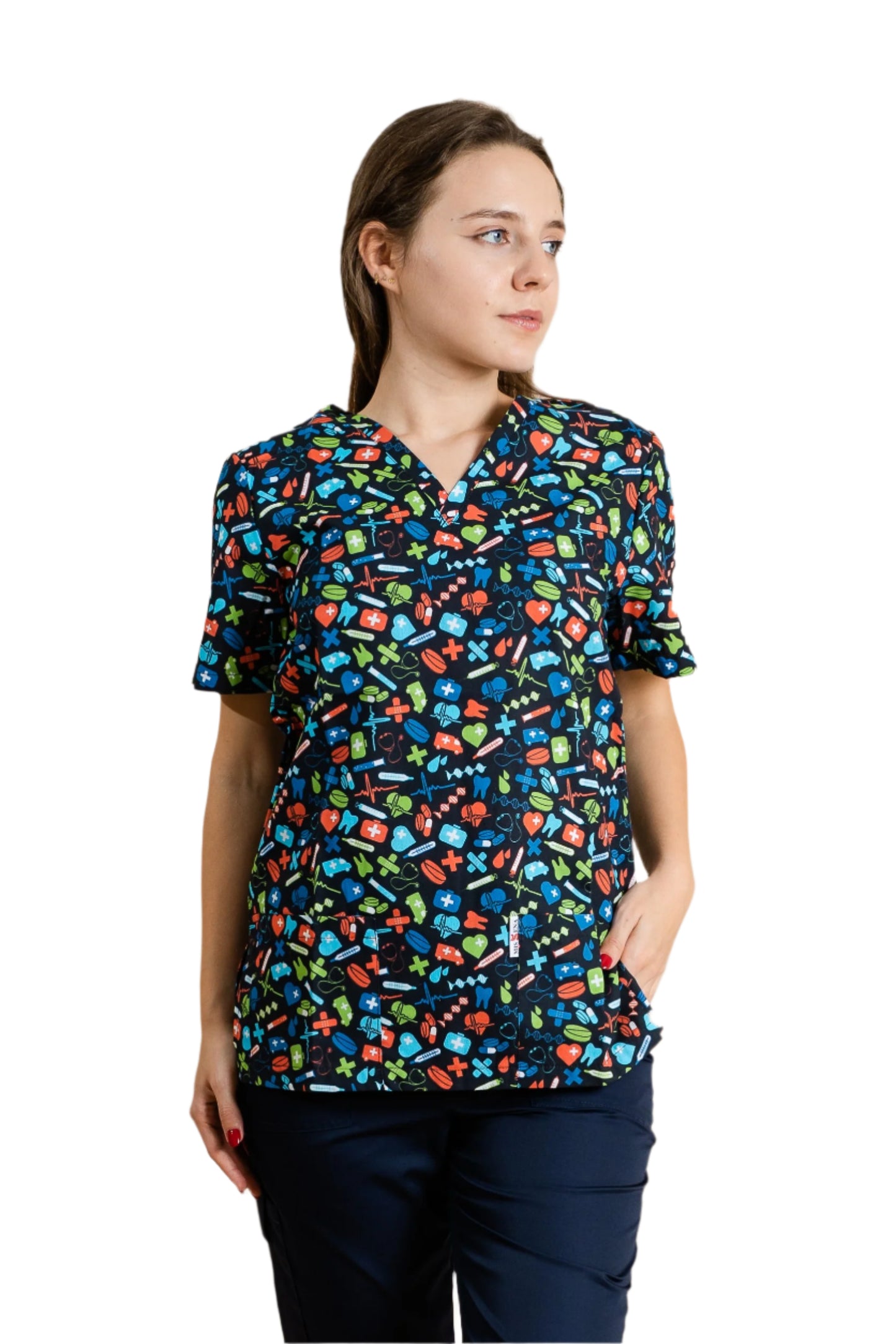 Bluza medicala neagra cu Imprimeu unisex bumbac 115g Paris