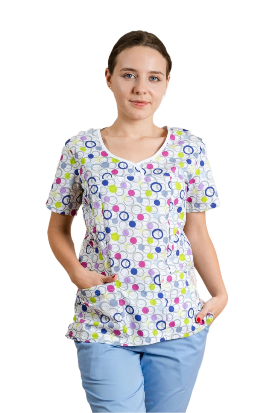 Bluza medicala alba cu cercuri dama tercot 160g Sonia