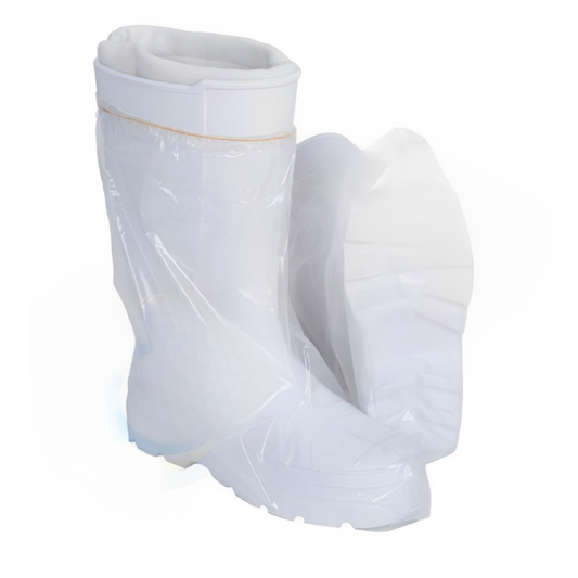 Acoperitori cizme unica folosinta 40cm 60 microni albe 50buc