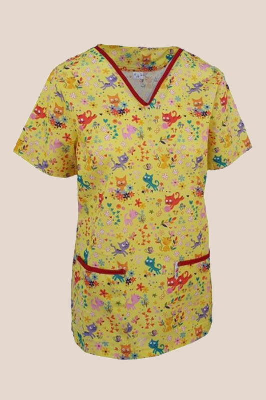 Bluza medicala galbena cu animalute dama bumbac 115g Lidia