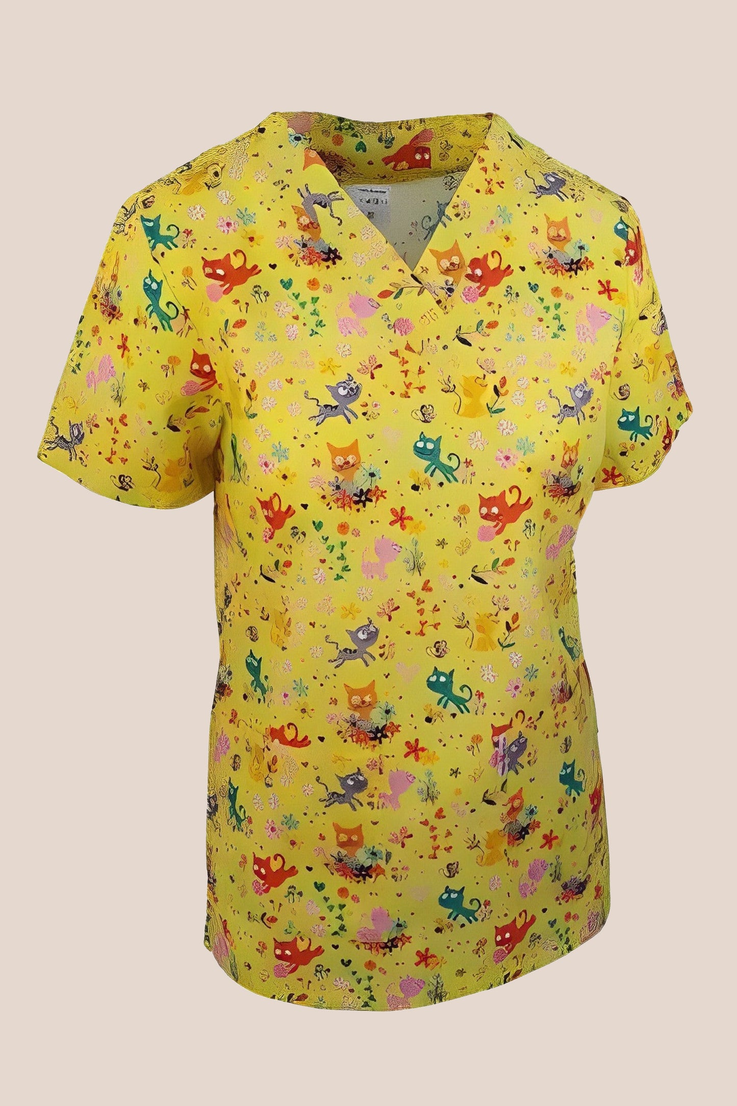 Bluza medicala galbena cu animalute unisex bumbac 115g Paris