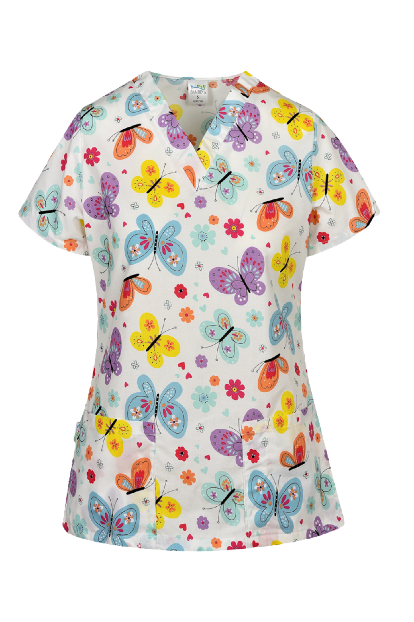 Bluza medicala imprimata unisex fluturi tercot 140g Bambina