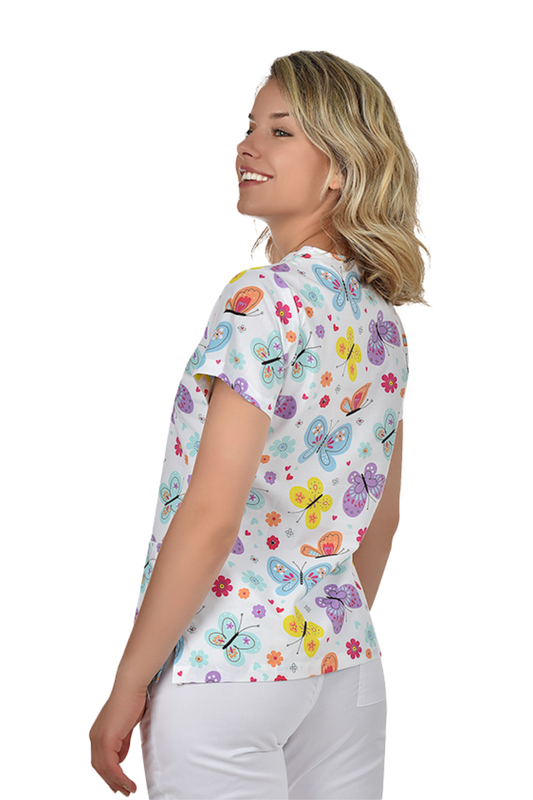 Bluza medicala imprimata unisex fluturi tercot 140g Bambina