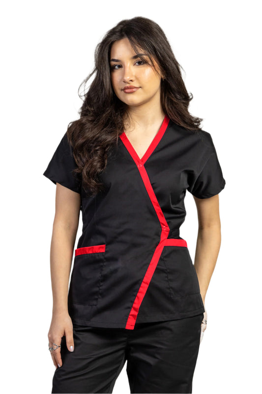 Halat de lucru kimono negru/rosu dama tercot 165g Kim