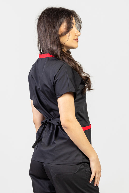 Halat de lucru kimono negru/rosu dama tercot 165g Kim