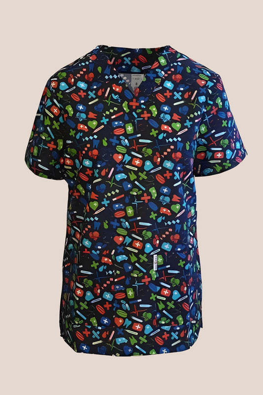 Bluza medicala neagra cu Imprimeu unisex bumbac 115g Paris