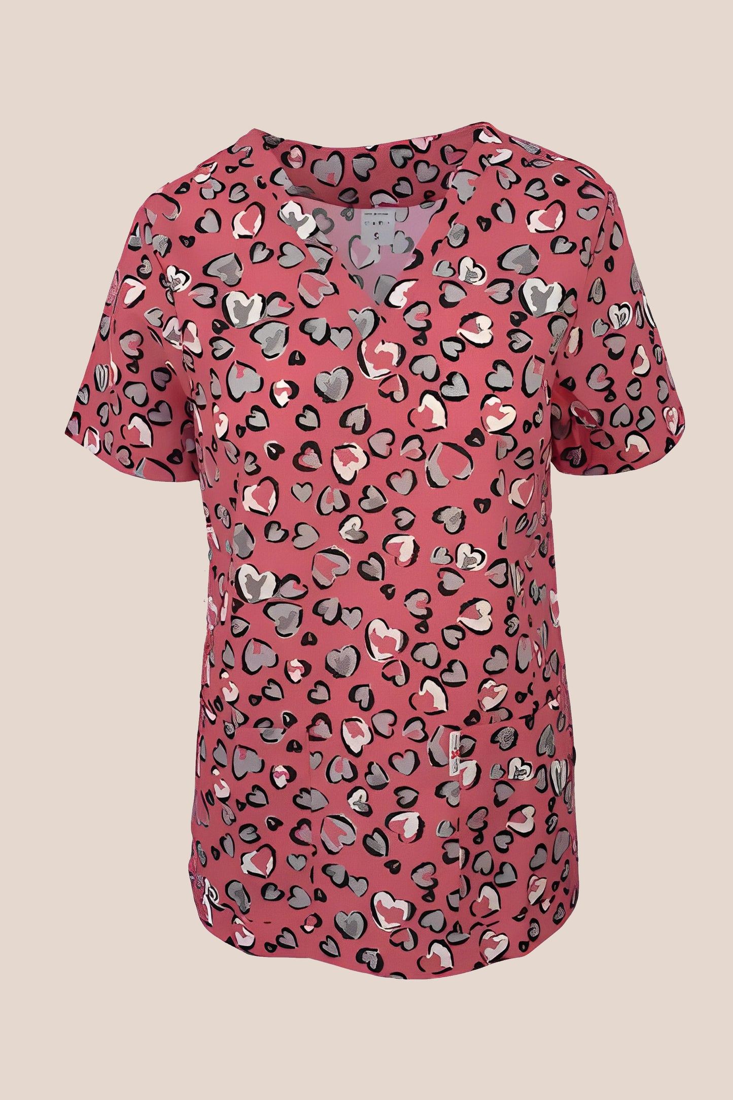 Bluza medicala roz cu inimioare unisex bumbac 115g Paris