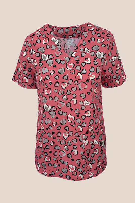 Bluza medicala roz cu inimioare unisex bumbac 115g Paris