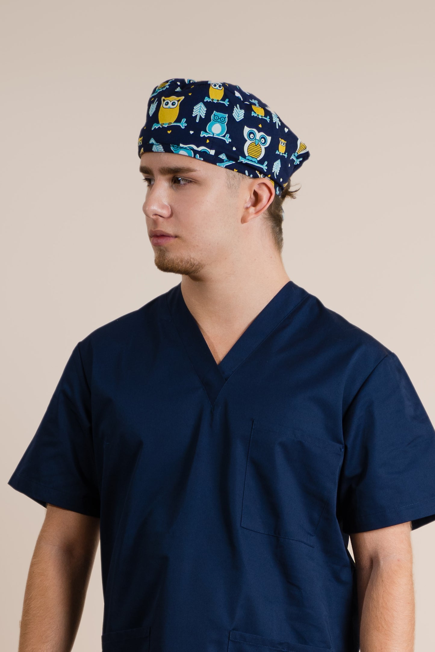 Boneta medicala bleumarin cu bufnite unisex poplin 140g Adriana