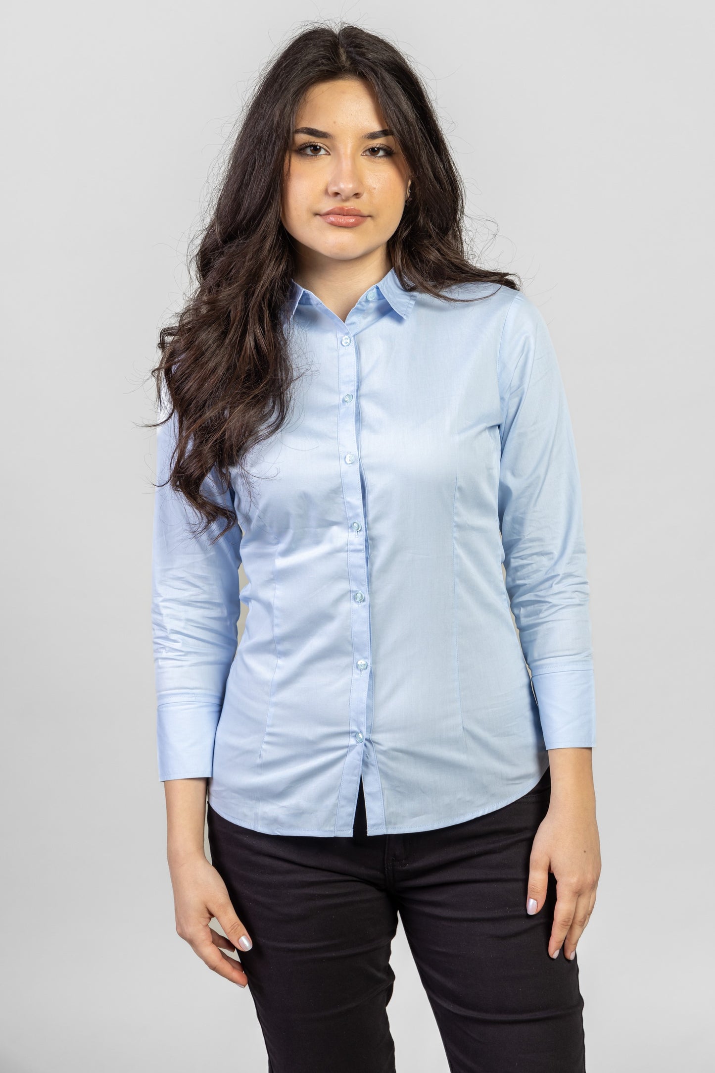Camasa bleu dama maneca lunga bumbac 125g Style LS