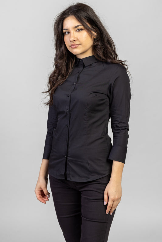 Camasa neagra dama maneca lunga bumbac 125g Style