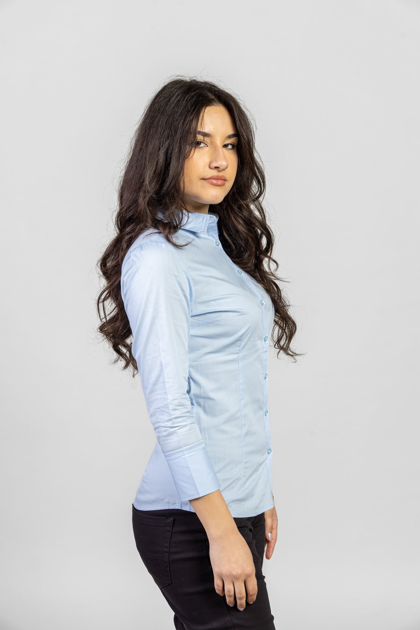 Camasa bleu dama maneca lunga bumbac 125g Style LS