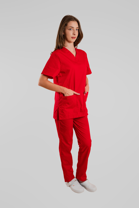 Costum medical unisex poplin 115g rosu Albert