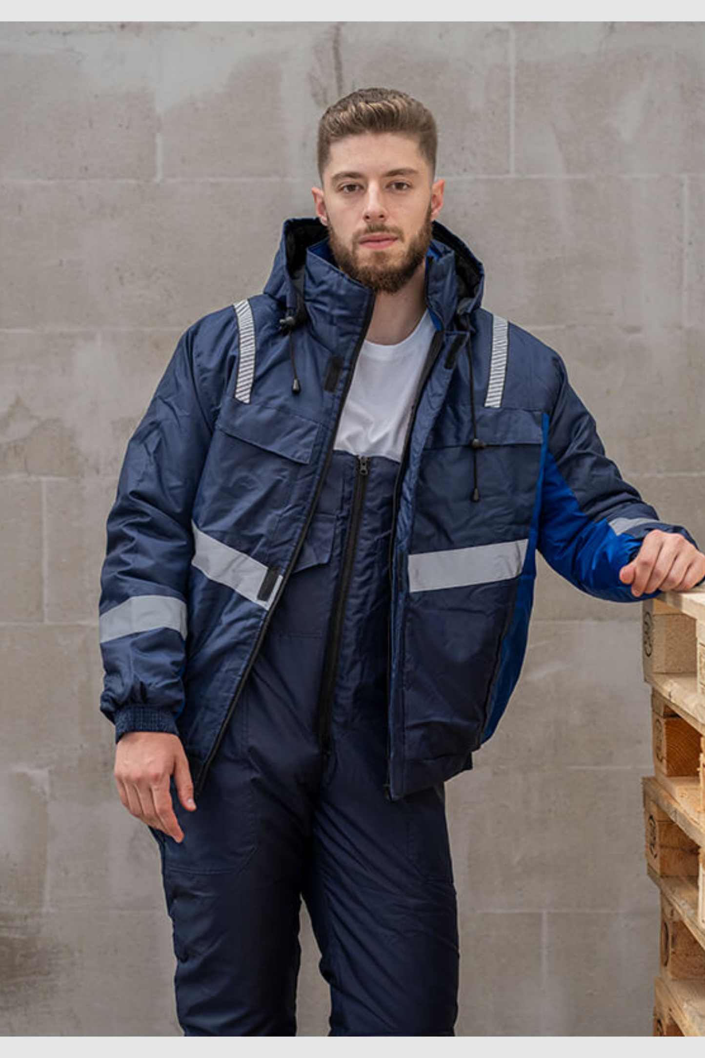 Costum iarna impermeabil matlasat reflectorizant Oxford bleumarin Atom