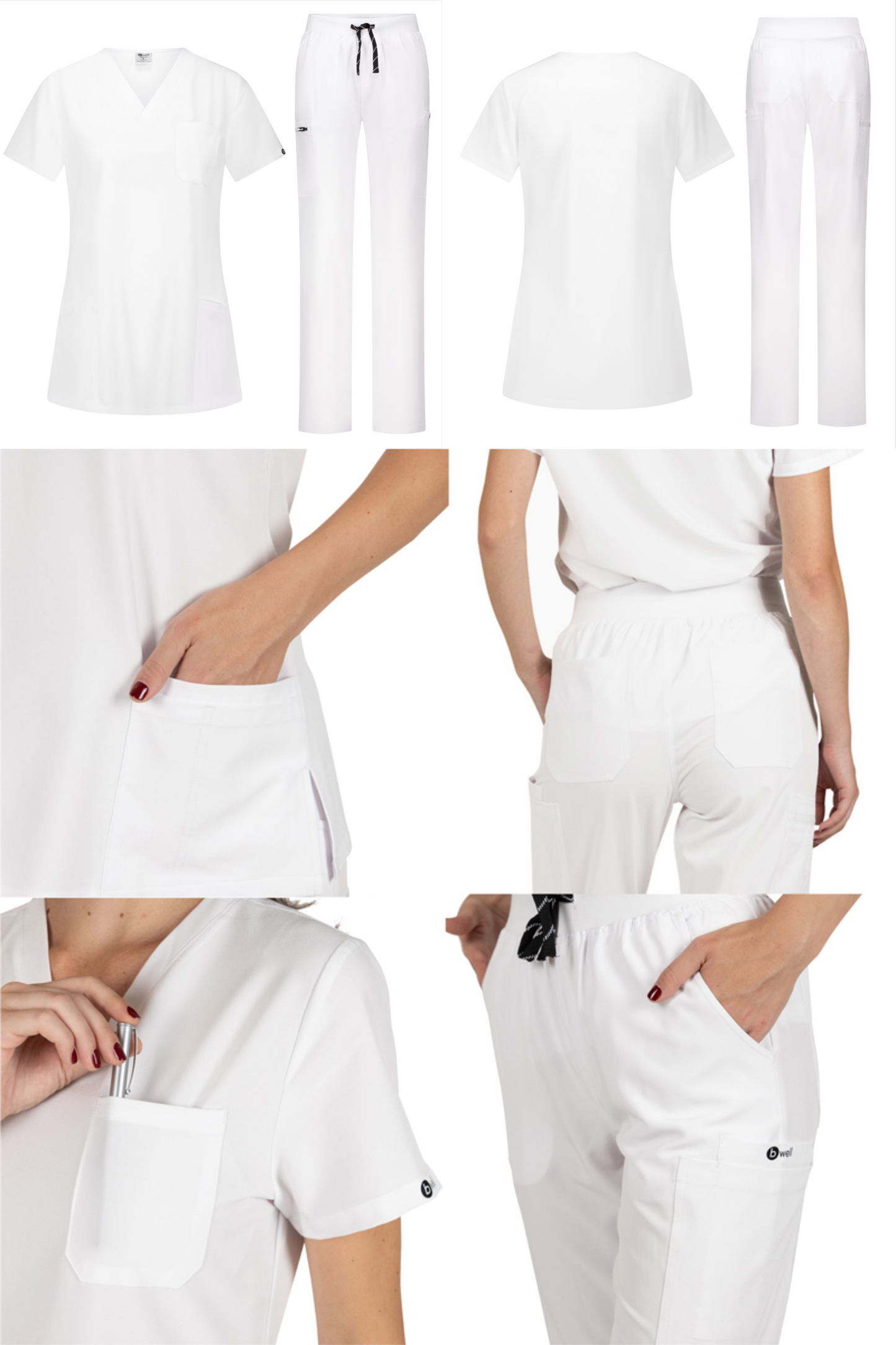 Costum medical stretch poliester 170g alb dama Bella