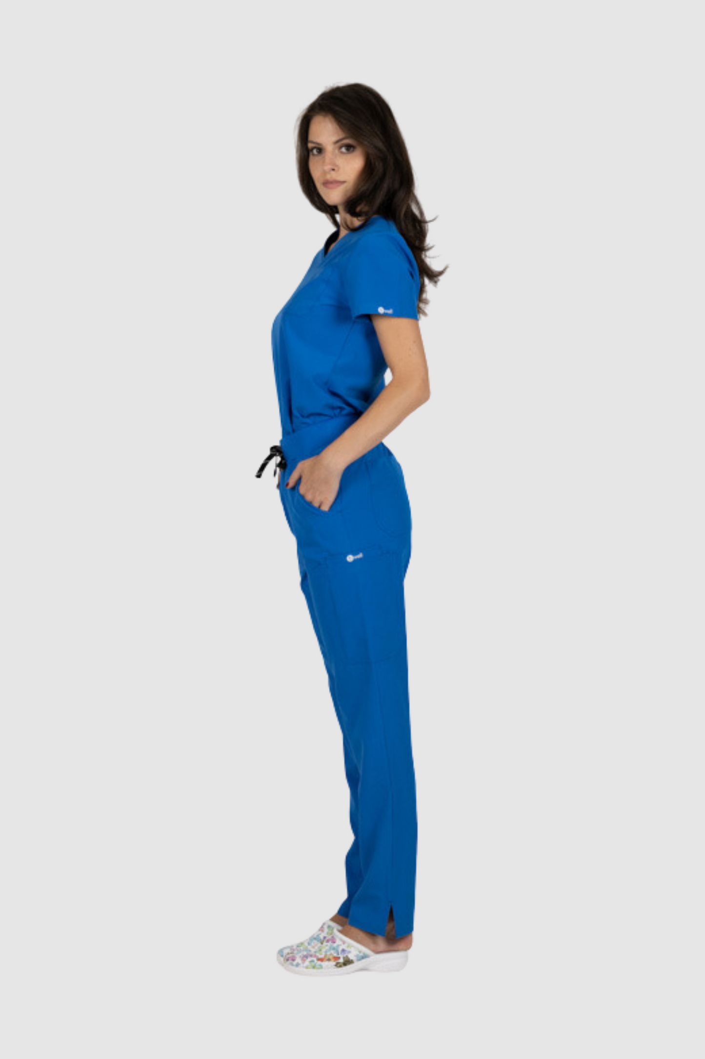 Costum medical stretch poliester 170g albastru royal dama Bella