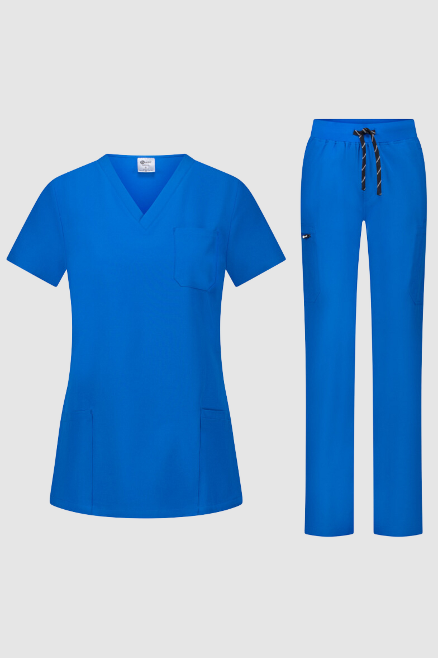 Costum medical stretch poliester 170g albastru royal dama Bella
