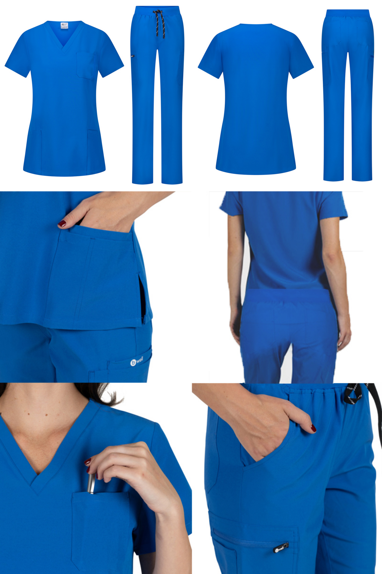Costum medical stretch poliester 170g albastru royal dama Bella