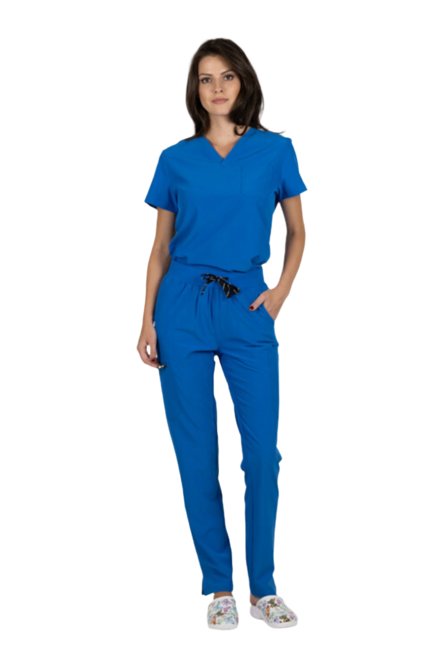 Costum medical stretch poliester 170g albastru royal dama Bella
