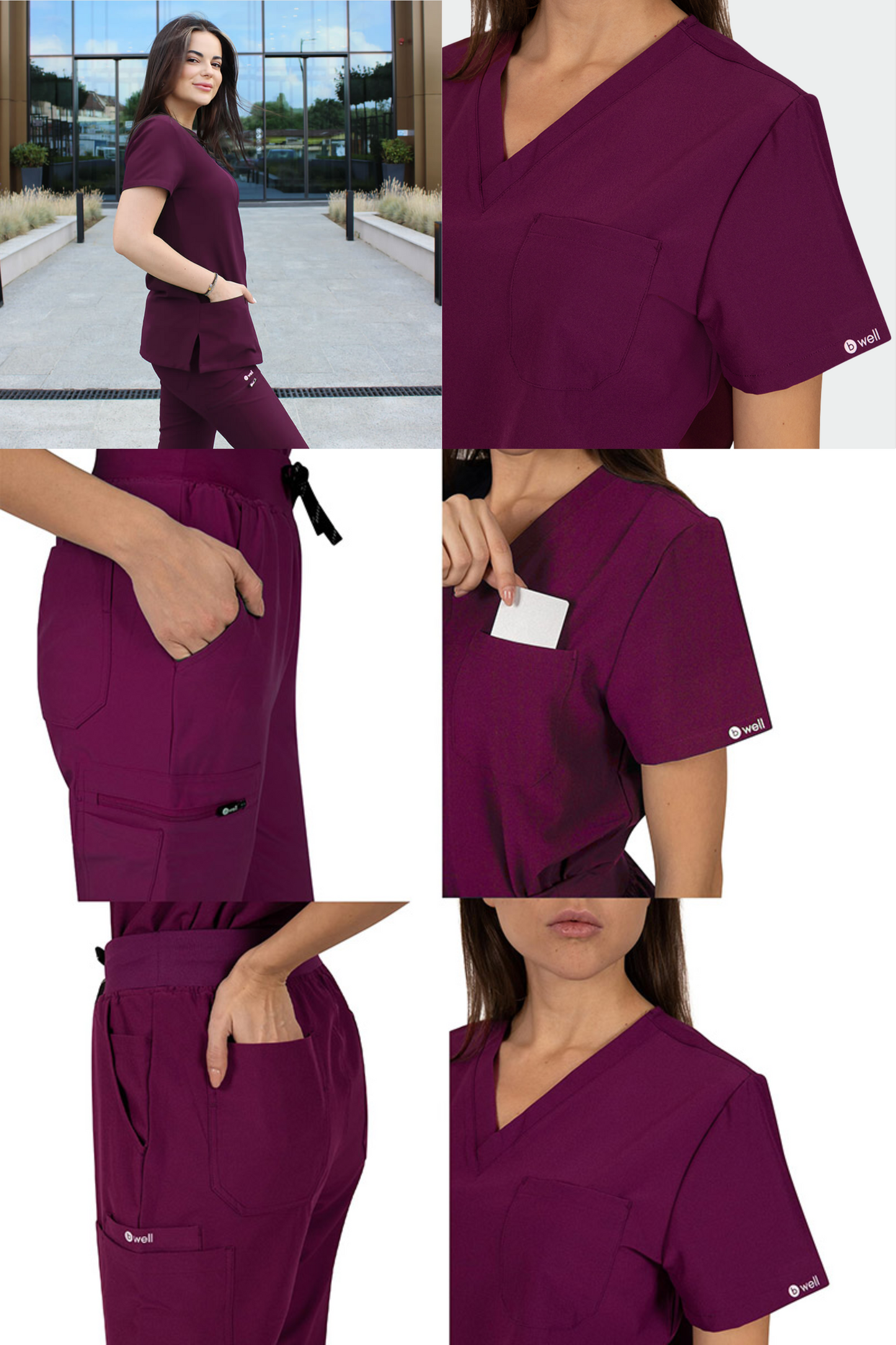 Costum medical stretch poliester 170g visiniu dama Bella