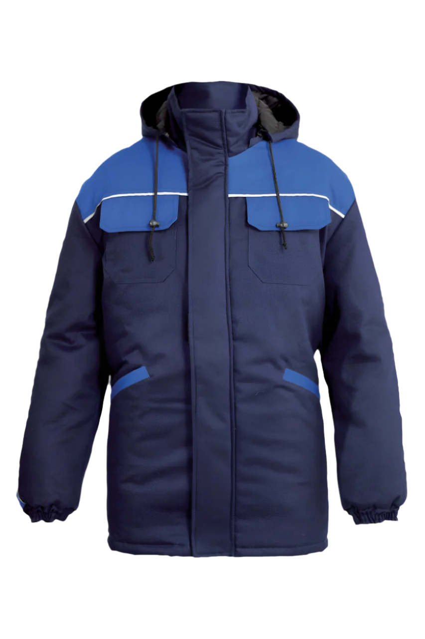 Geaca lunga de iarna impermeabila matlasata bumbac bleumarin Zeus
