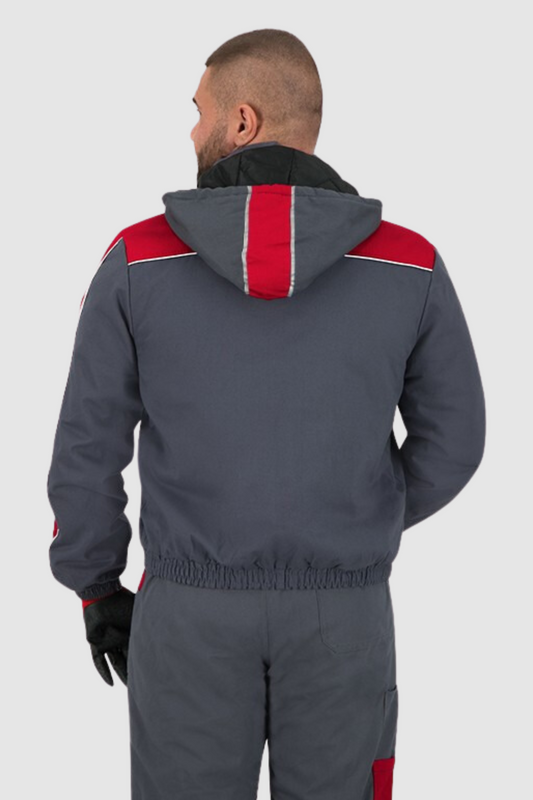 Geaca de iarna impermeabila matlasata bumbac gri/rosu Zeus