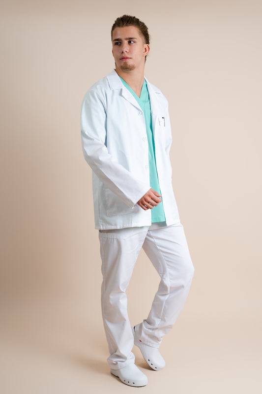 Halat de lucru alb barbat tercot 195g Davis