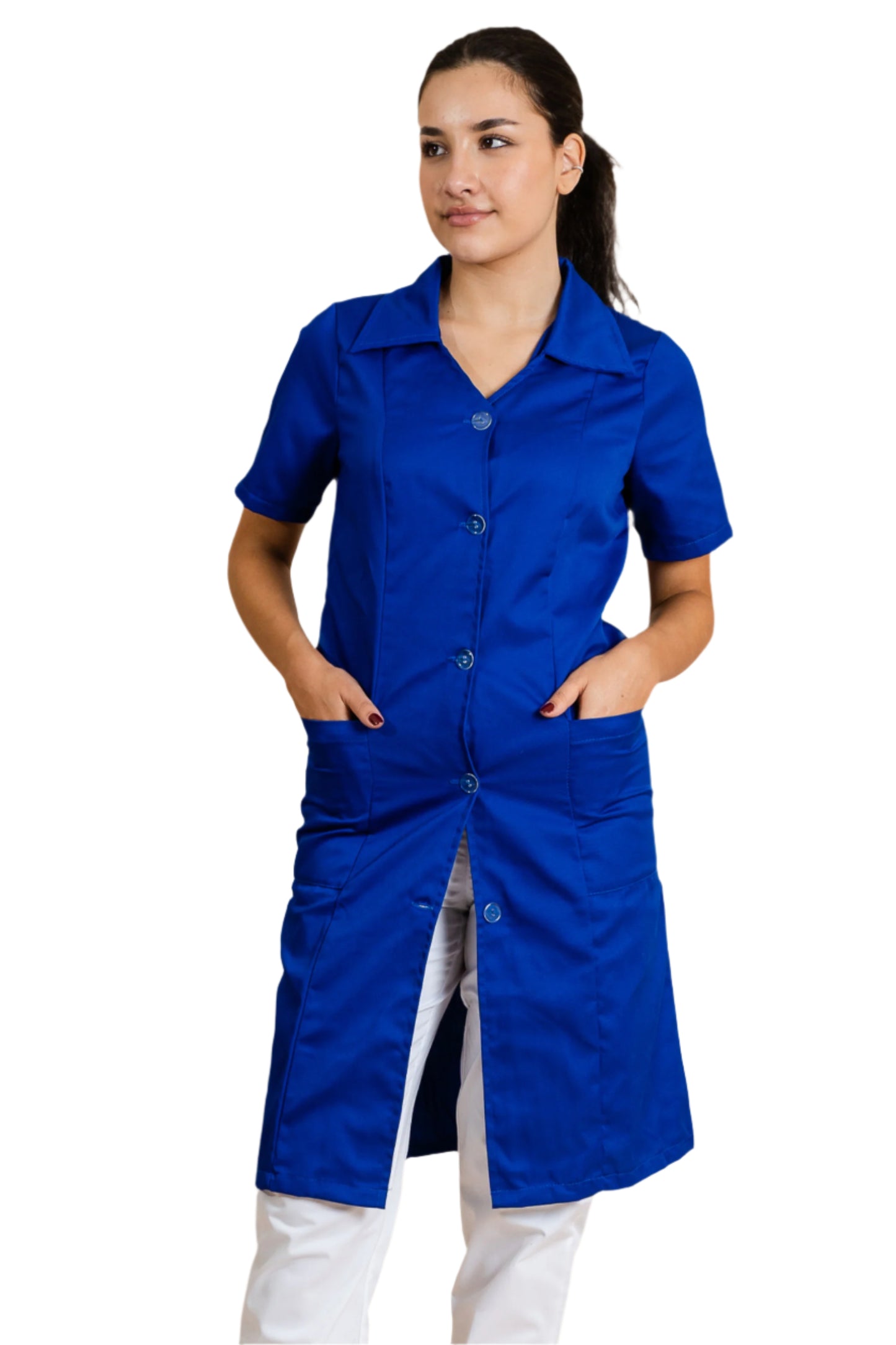 Halat de lucru albastru dama poplin 165g Lora