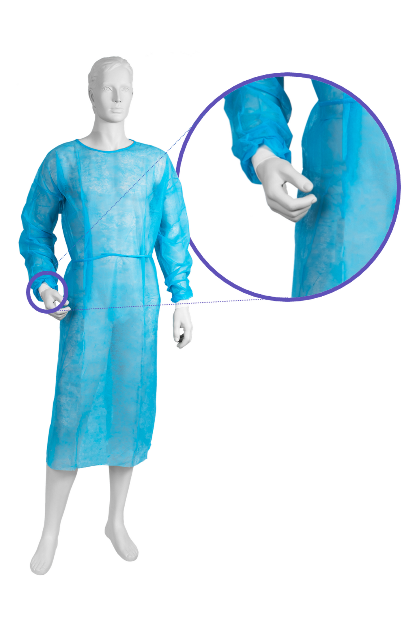Set 10 halate medical unica folosinta 22 g/mp cu manseta din poliester tricotat albastru