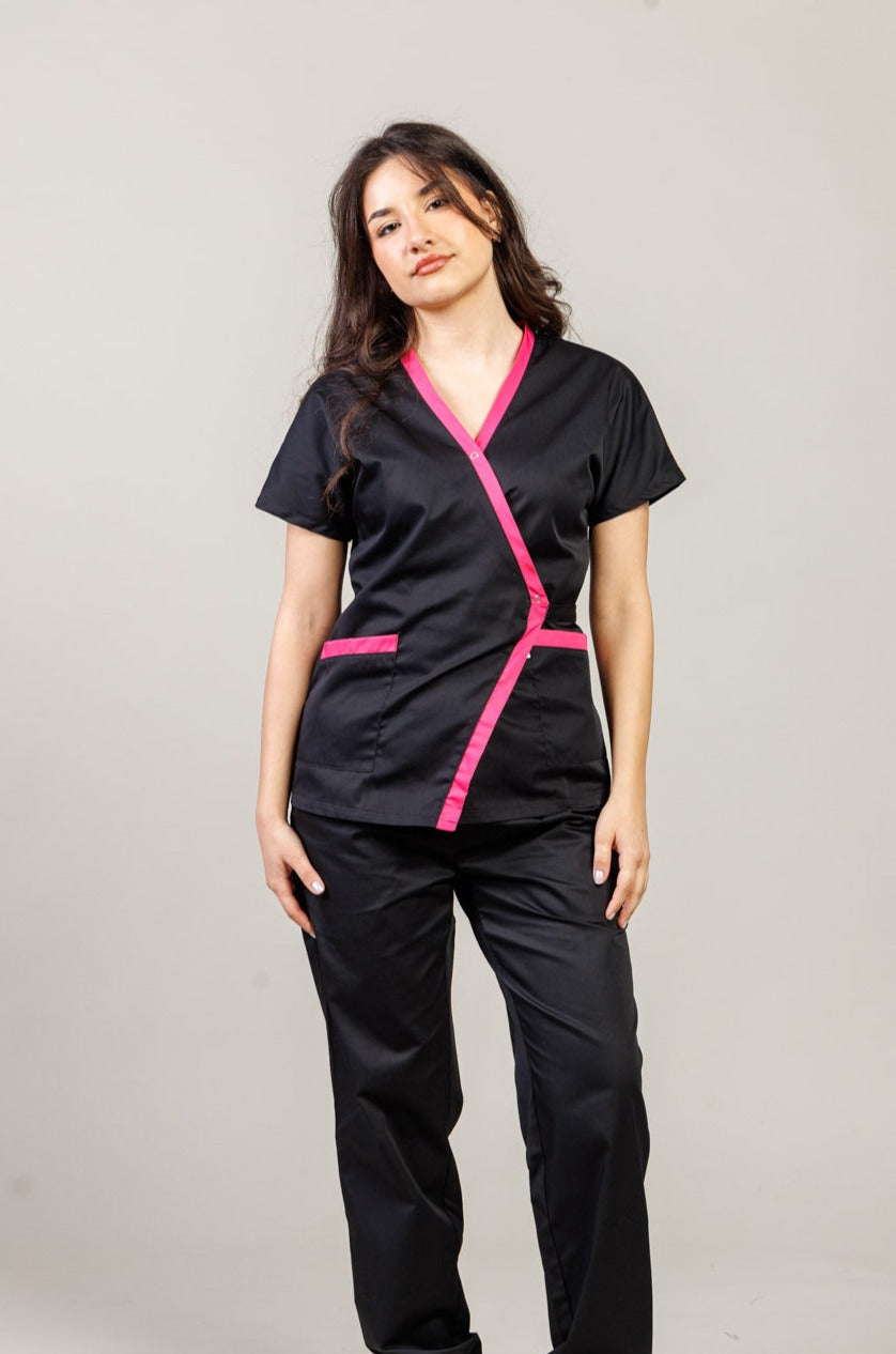Halat de lucru kimono negru/Cilcam dama tercot 165g Kim