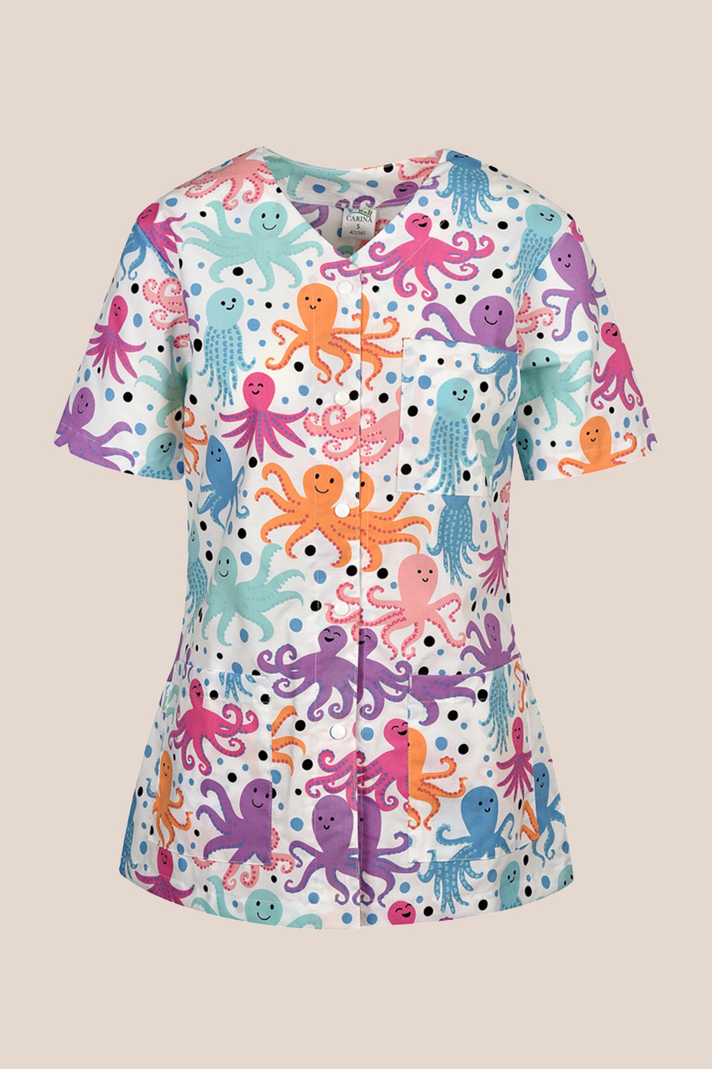 Halat medical alb cu caracatite dama poplin 140g Carina