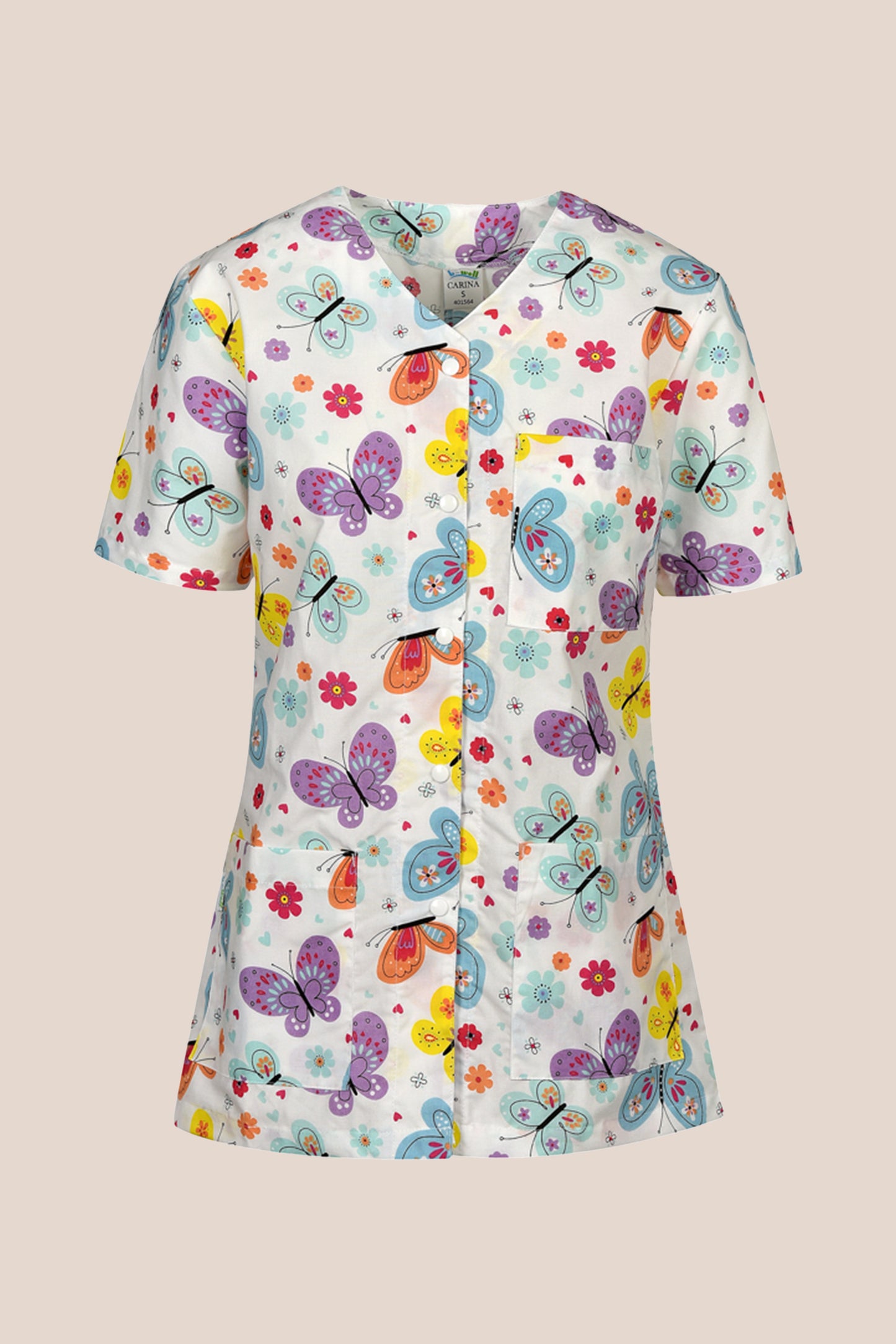 Halat medical alb cu fluturi dama poplin 140g Carina