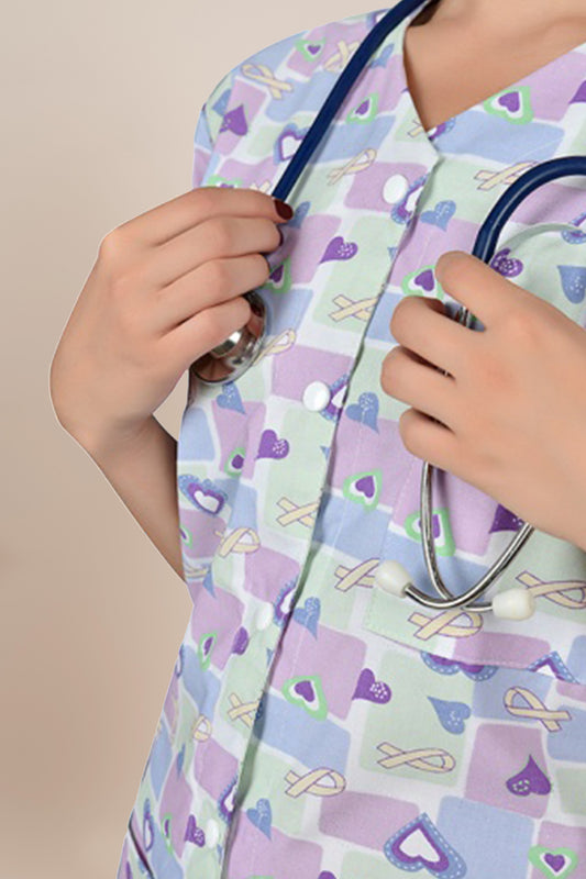 Halat medical cu inimioare mov dama poplin 140g Carina