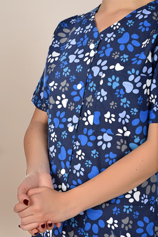 Halat medical bleumarin cu Labute dama poplin 140g Carina