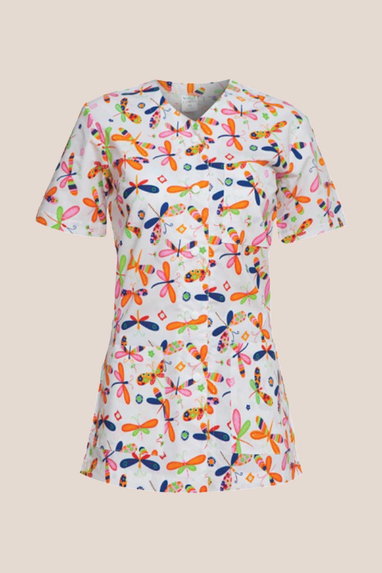 Halat medical alb cu libelule dama poplin 140g Carina