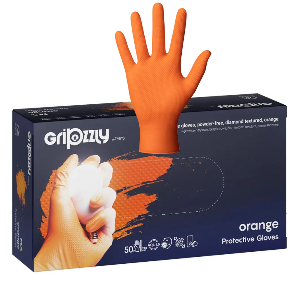 Manusi nitril mecanic auto portocalii 8g Gripzzly 50buc