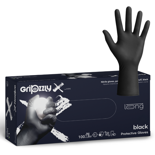 Manusi nitril mecanic auto negre 8g cu manseta extinsa Gripzzly X 100buc