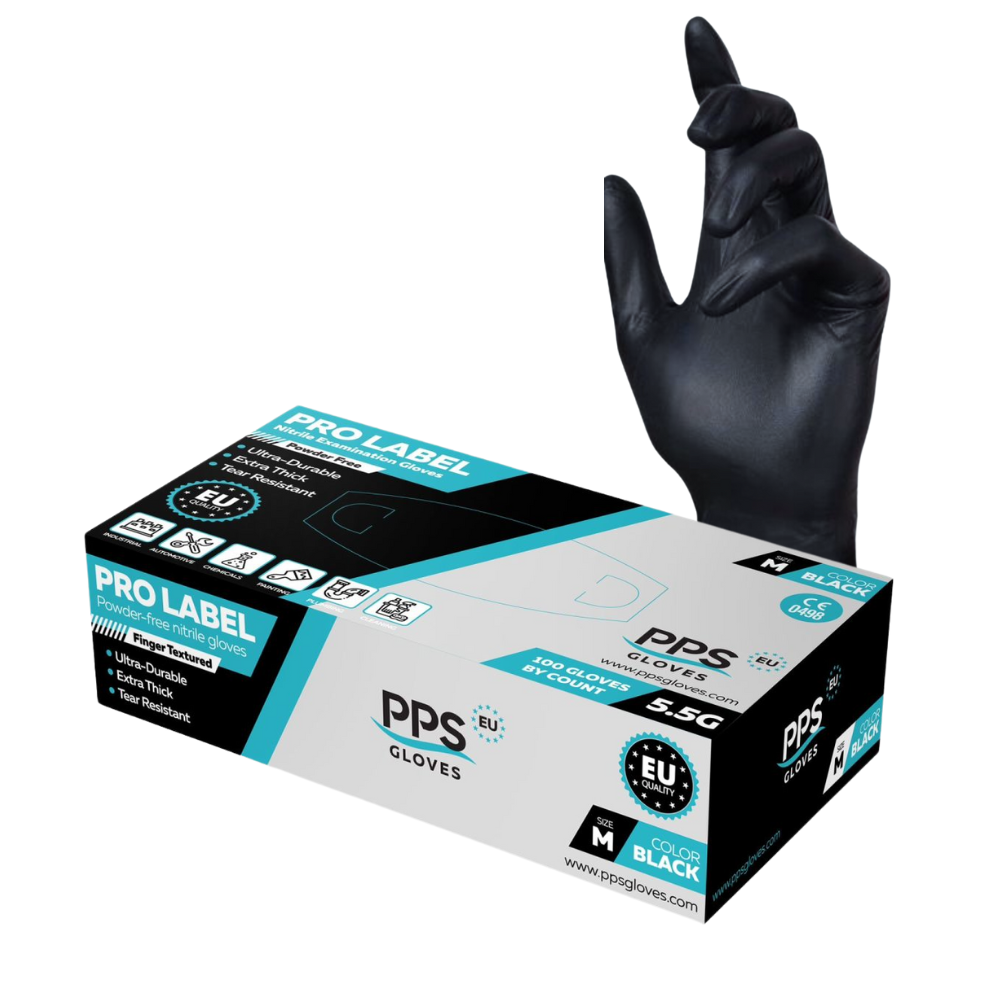 Manusi nitril nepudrate negre 5.5g PPS Pro Label 100buc