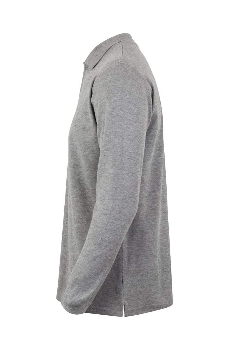 Tricou polo bumbac 210g maneca lunga gri heather Clifton