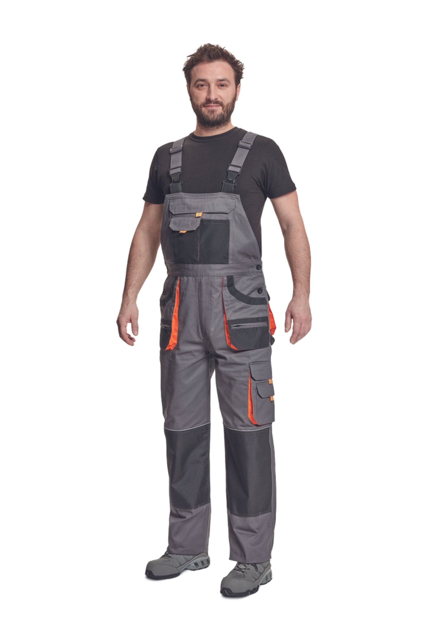 Pantaloni salopeta gri/portocaliu unisex tercot 235g Carl