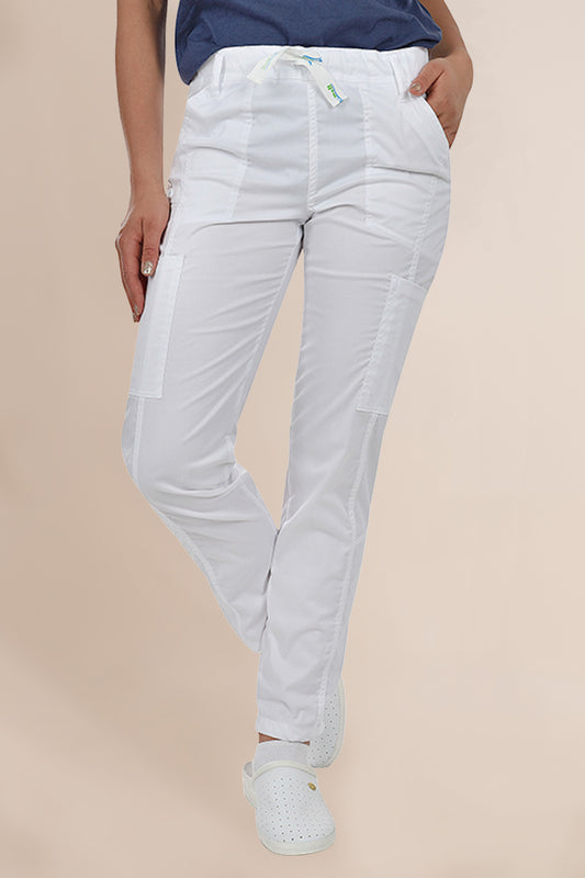 Pantaloni unisex albi pentru medici model confortabil