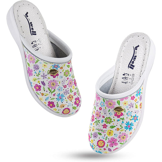 Saboti medicali din piele cu imprimeu florar