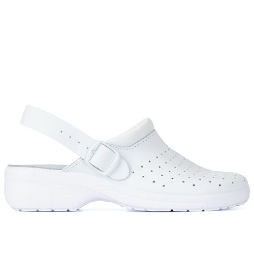 Saboti de lucru cu bareta din piele alba Rada