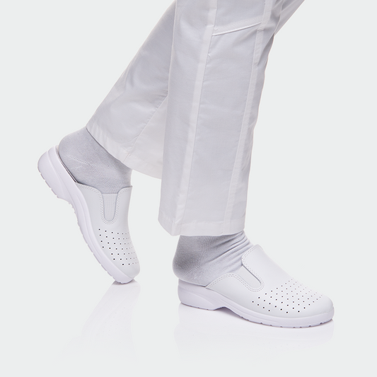 Saboti piele albi dama Elastic