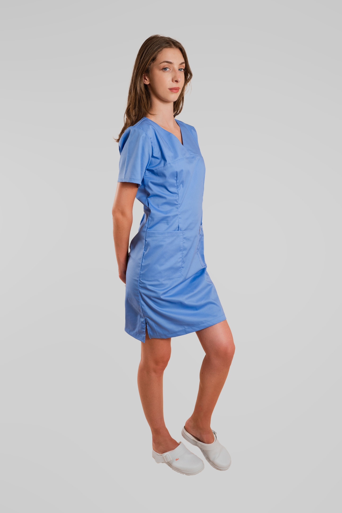 Sarafan de lucru medical bleu poplin-elastan 165g Emy
