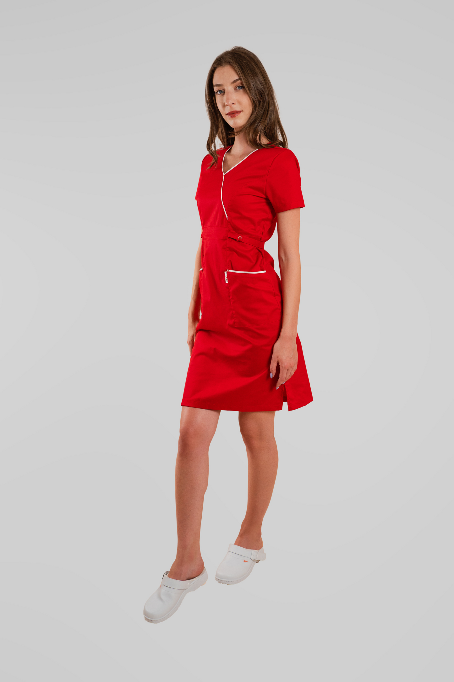Sarafan de lucru medical rosu poplin-elastan 165g Lory