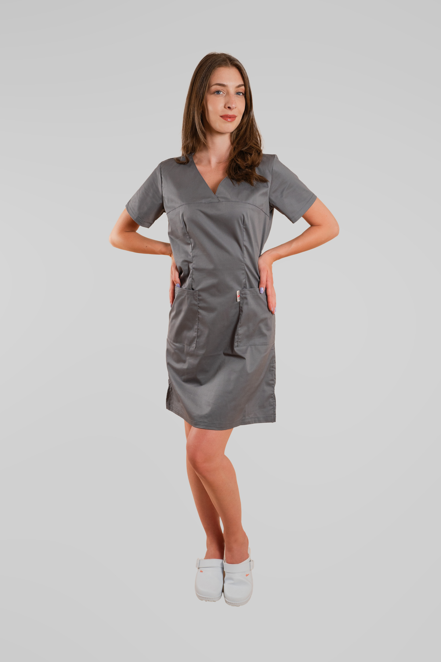 Sarafan de lucru medical gri poplin-elastan 165g Emy