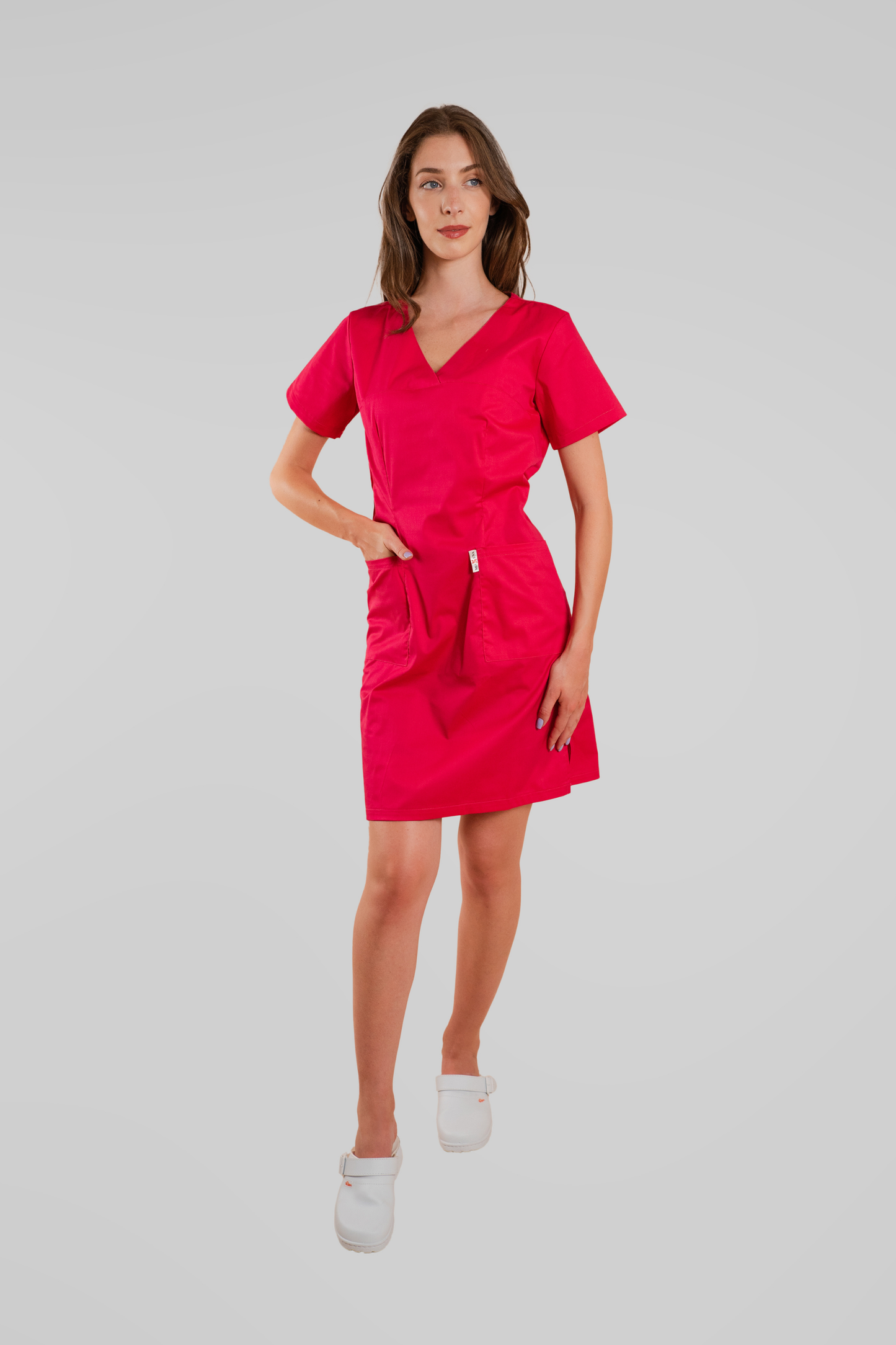 Sarafan de lucru medical ciclam poplin-elastan 165g Emy
